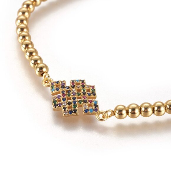 NWOT 2/$20 Geometric Bling Beaded Bolo Bracelet, Slider W. Adjustable Box Chain - Picture 2 of 4